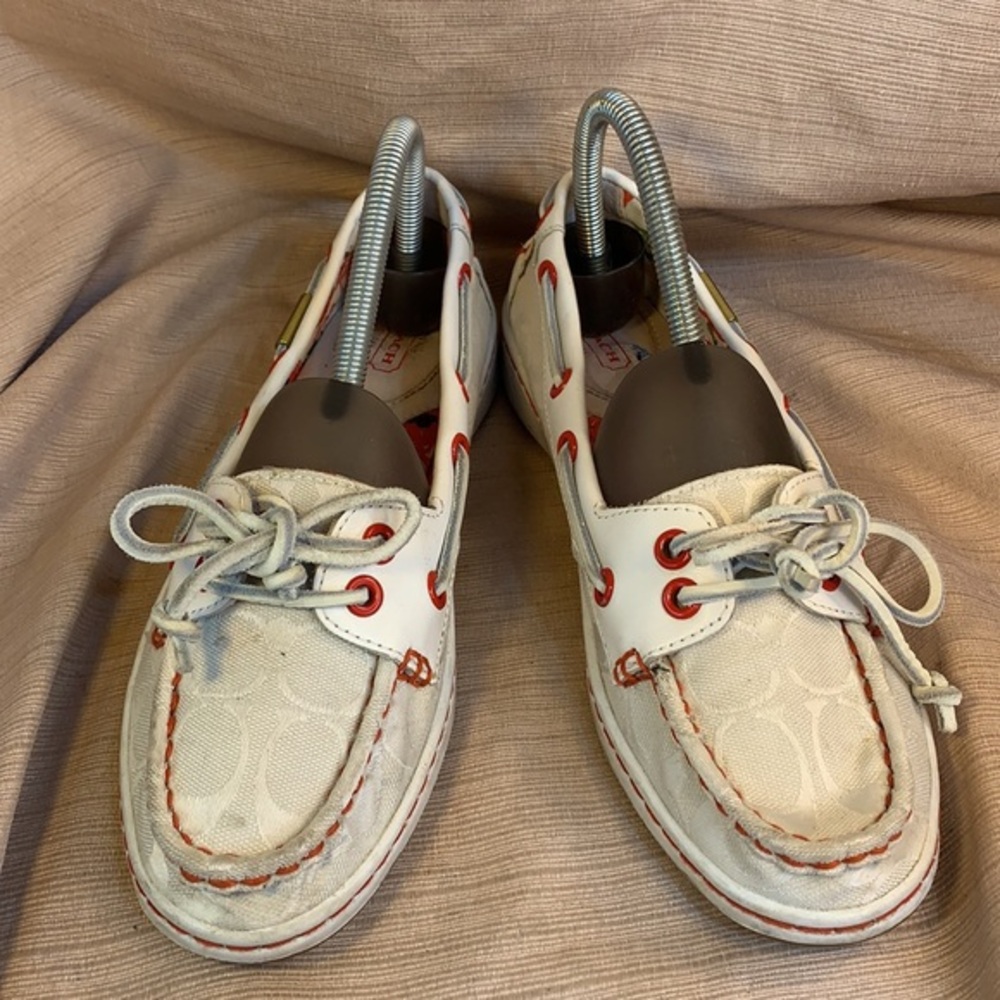 Coach worn ONCE leather/logo canvas loafers